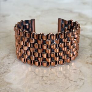 Renoir Copper Basket Weave Cuff Bracelet Vintage Mid Century Modernist